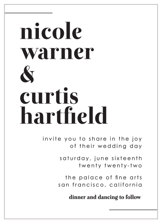 Enjoy the company of your friends and family when you use our Mod Type Wedding Invitations to invite them. 