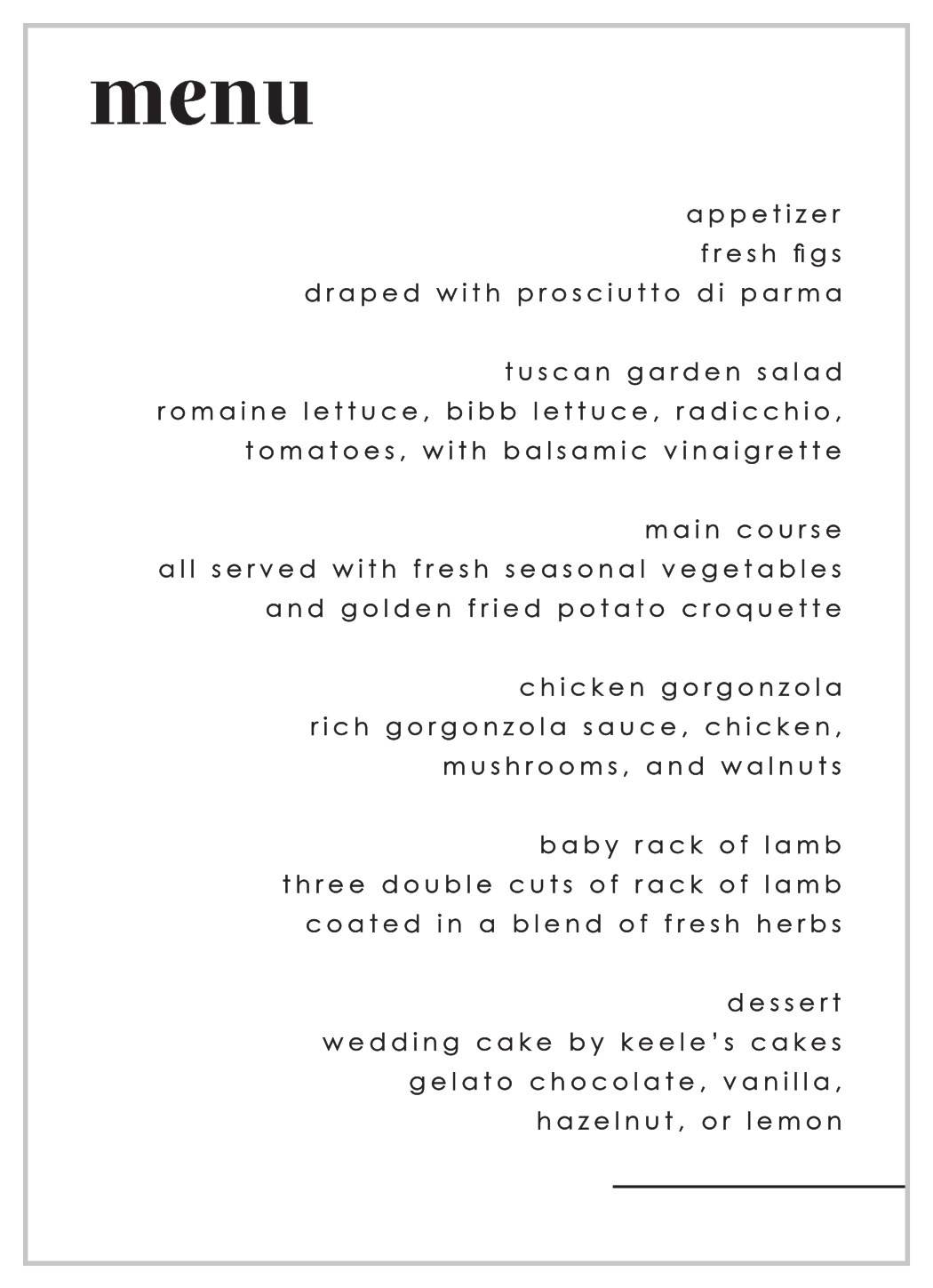 Mod Type Wedding Menus