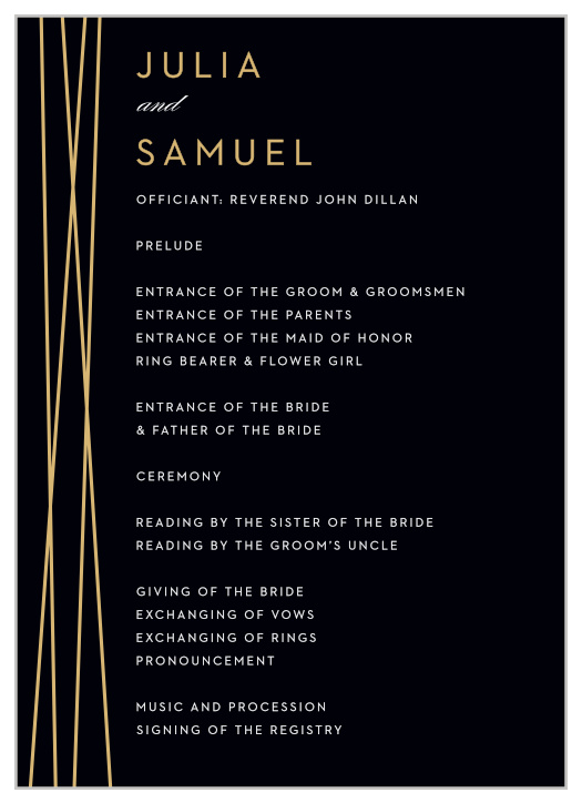 Our Cross Over Wedding Programs utilize the same gorgeous design and color scheme as several other cards in the Cross Over wedding suite.