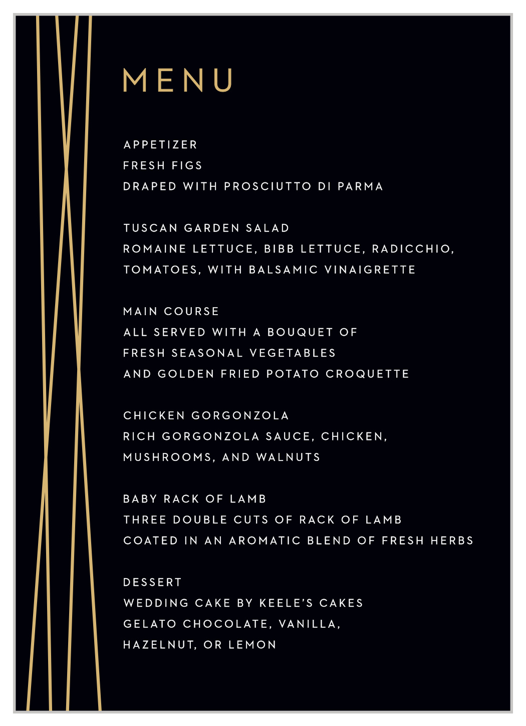 Cross Over Wedding Menus