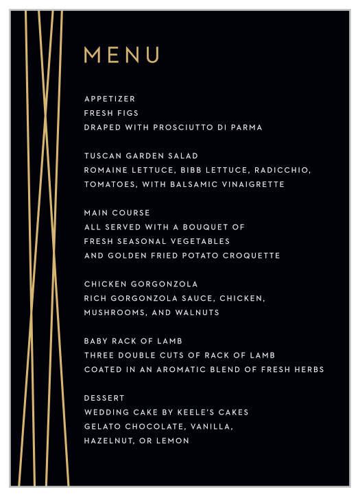 Cross Over Wedding Menus