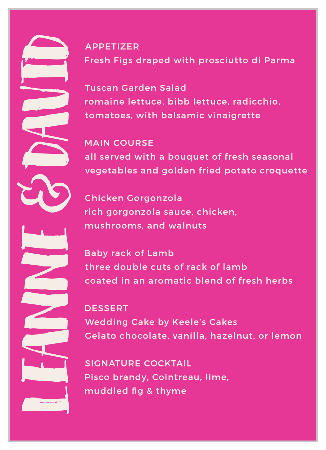 Bright Lettering Wedding Menus