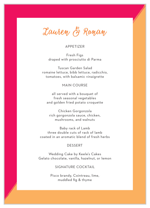 Cupid's Keys Wedding Menus