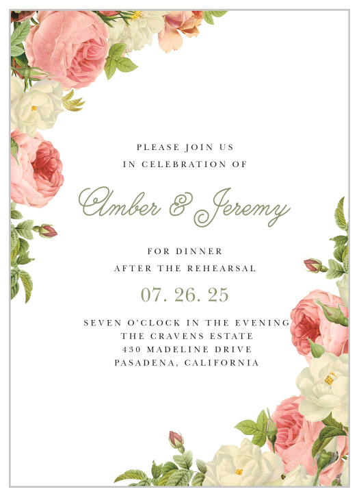 Make sure that everything is going to go off without a hitch using our gorgeous Alluring Florals Rehearsal Dinner Invitations. 