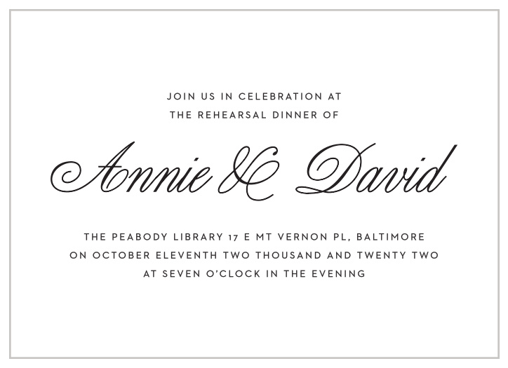 Practice until it's perfect with our Traditional Script Rehearsal Dinner Invitations.