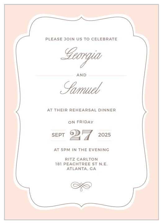 Invite friends and family to join you to rehearse for your happy day with the Vintage Frame Rehearsal Dinner Invitations.