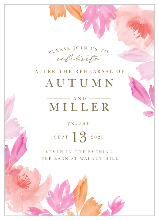 Our gorgeous Water Rose Rehearsal Dinner Invitations are perfect for gathering your friends and family together for a wedding test run.