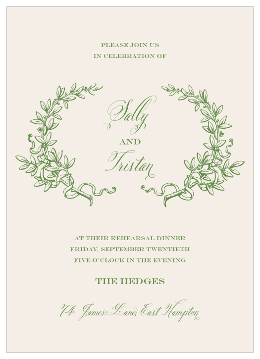 Our gorgeous Classical Gardens Rehearsal Dinner Invitations are perfect for gathering your friends and family together for a wedding test run.