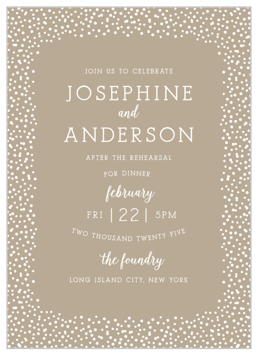 Impress your guests with the Confetti Dots Rehearsal Dinner Invitation. 
