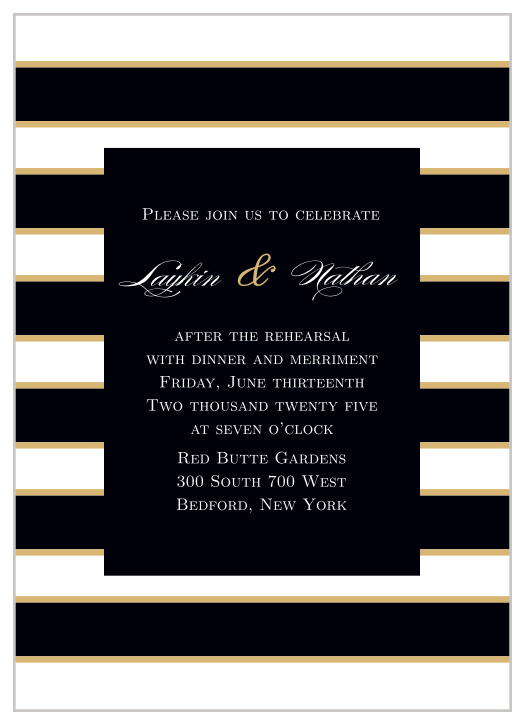 Our Style and Grace Rehearsal Dinner Invitations are perfect for gathering your friends and family together for a wedding test run.