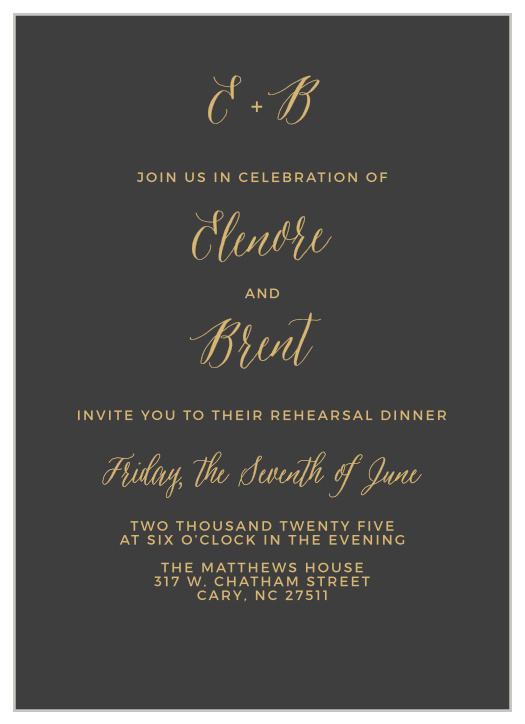 Our Rustic Script Rehearsal Dinner Invitations are perfect for gathering your friends and family together for a wedding test run.