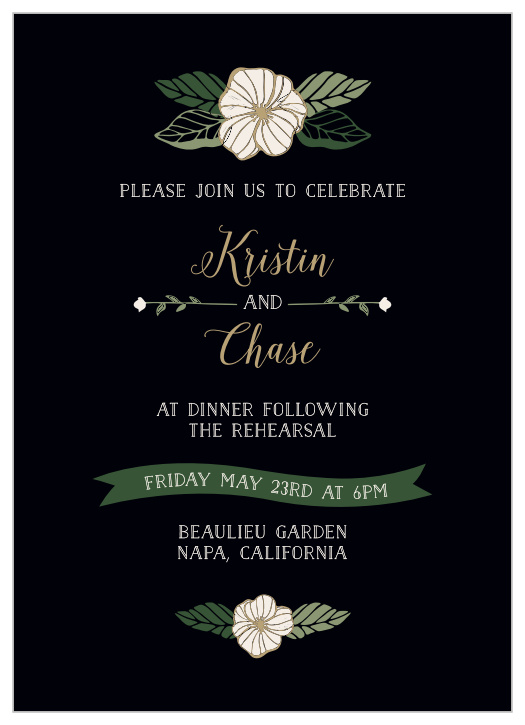 The Garden Floral Rehearsal Dinner Invitations are reminiscent of a romantic, moonlit garden. 
