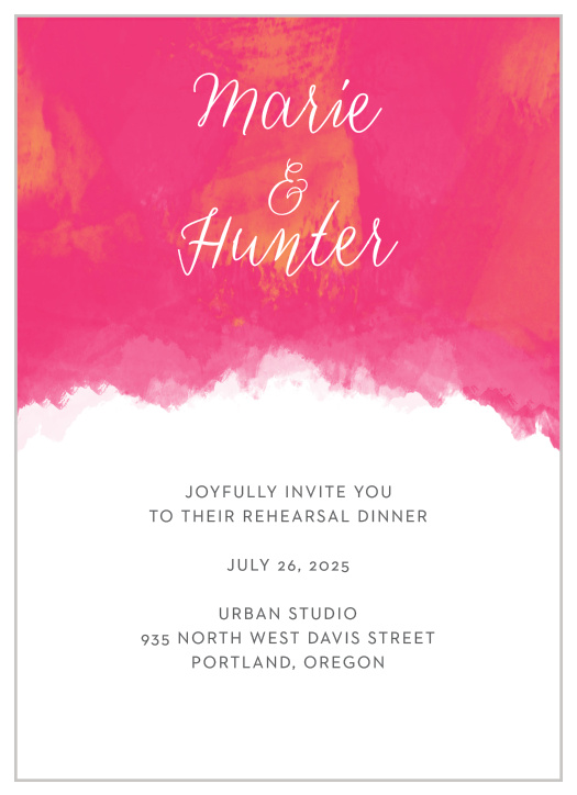 Our Splashy Watercolor Dinner Invitations are perfect for gathering your friends and family together for a wedding test run. 
