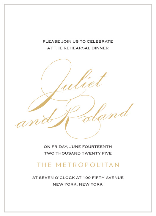 Our Classic Script Rehearsal Dinner Invitations are perfect for gathering your friends and family together for a wedding test run.