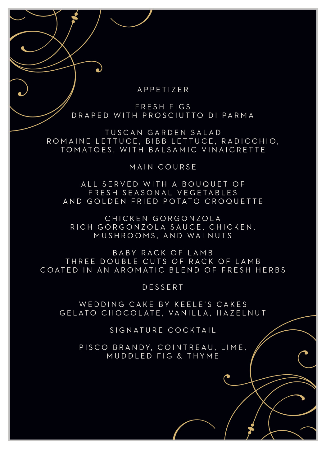 Shining Swirls Wedding Menus