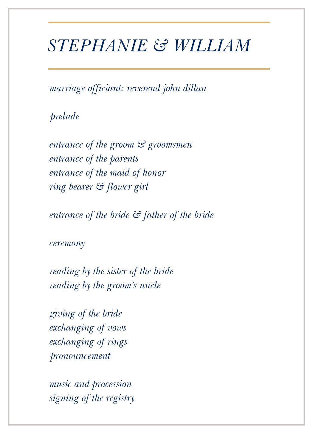 Stacked Italic Wedding Programs