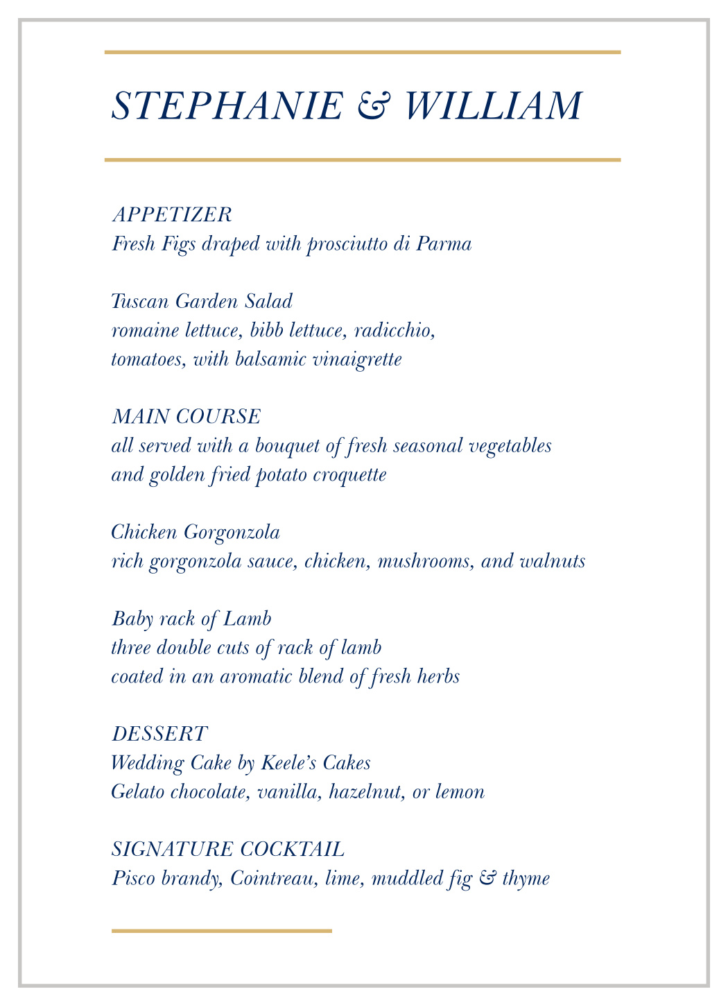 Stacked Italic Wedding Menus