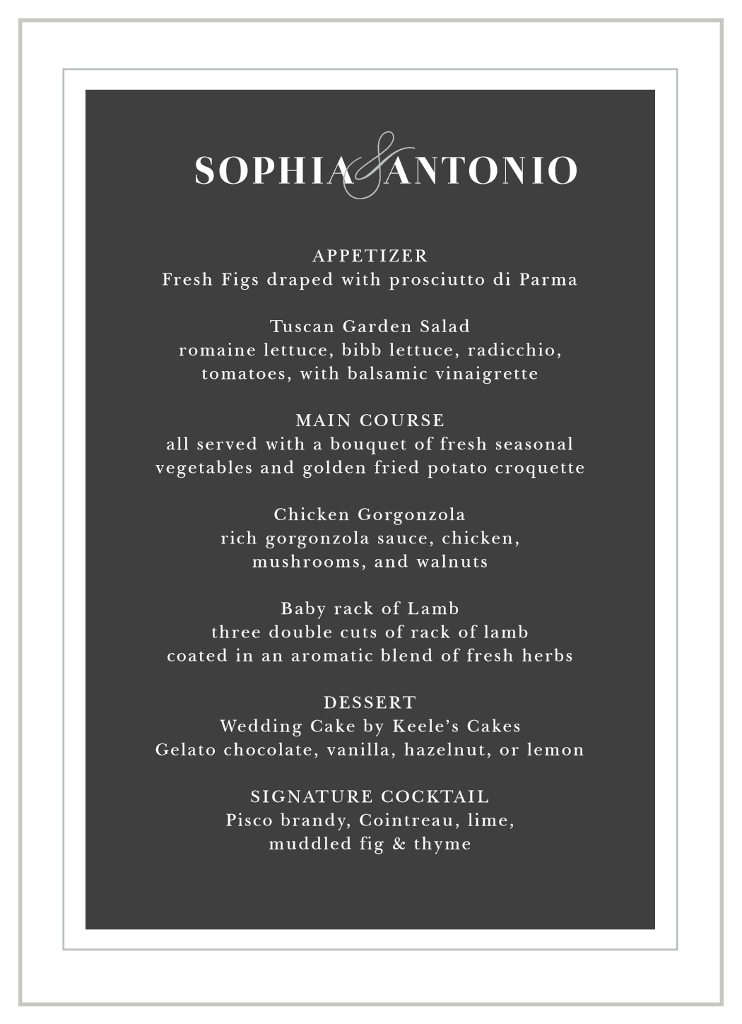 Framed Forever Wedding Menus