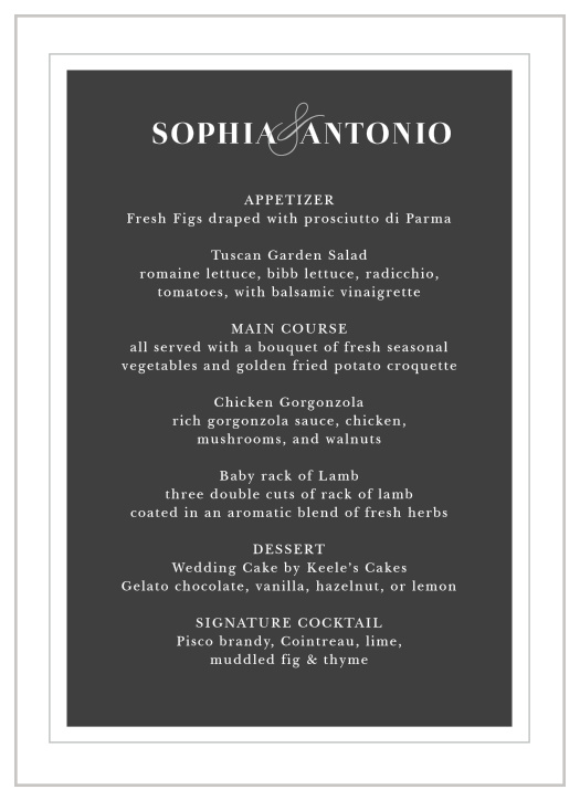 Framed Forever Wedding Menus