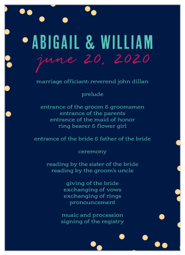 As you walk down the aisle, use our Color Pop Wedding Programs to walk your guests through each unique moment of your wedding ceremony.