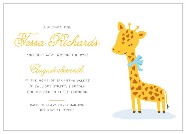 Our Toy Giraffe Baby Shower Invitations will bring smiles to everyone you send them to. 