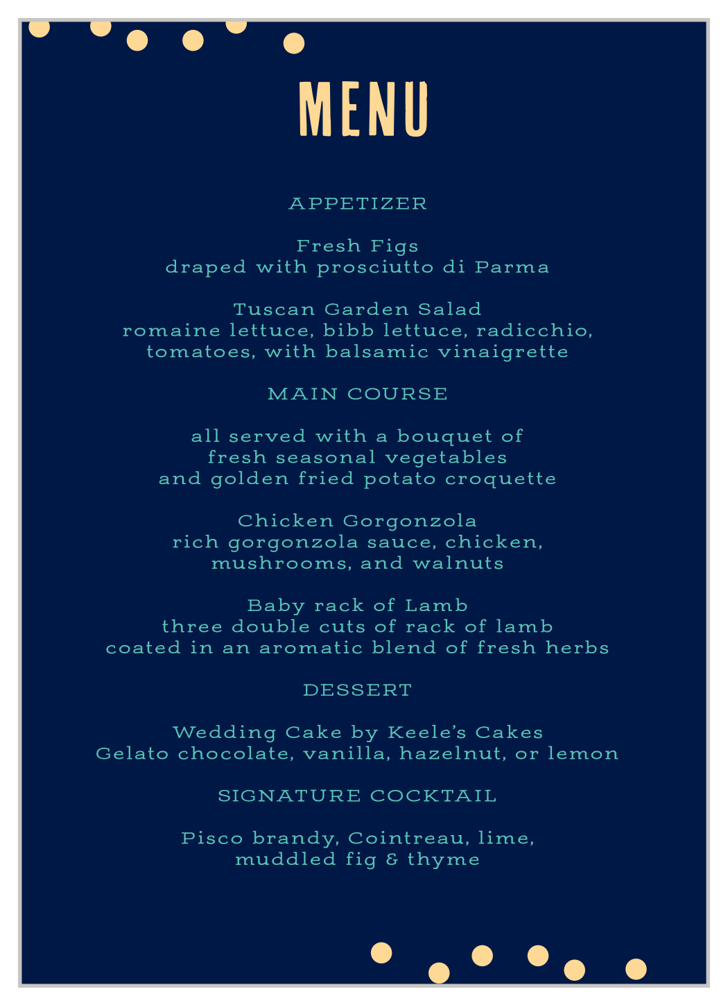 Color Pop Wedding Menus