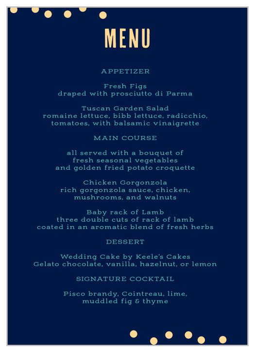 Color Pop Wedding Menus