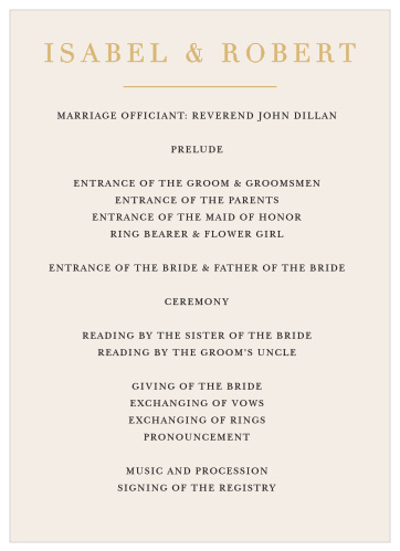 Timeless Type Wedding Programs