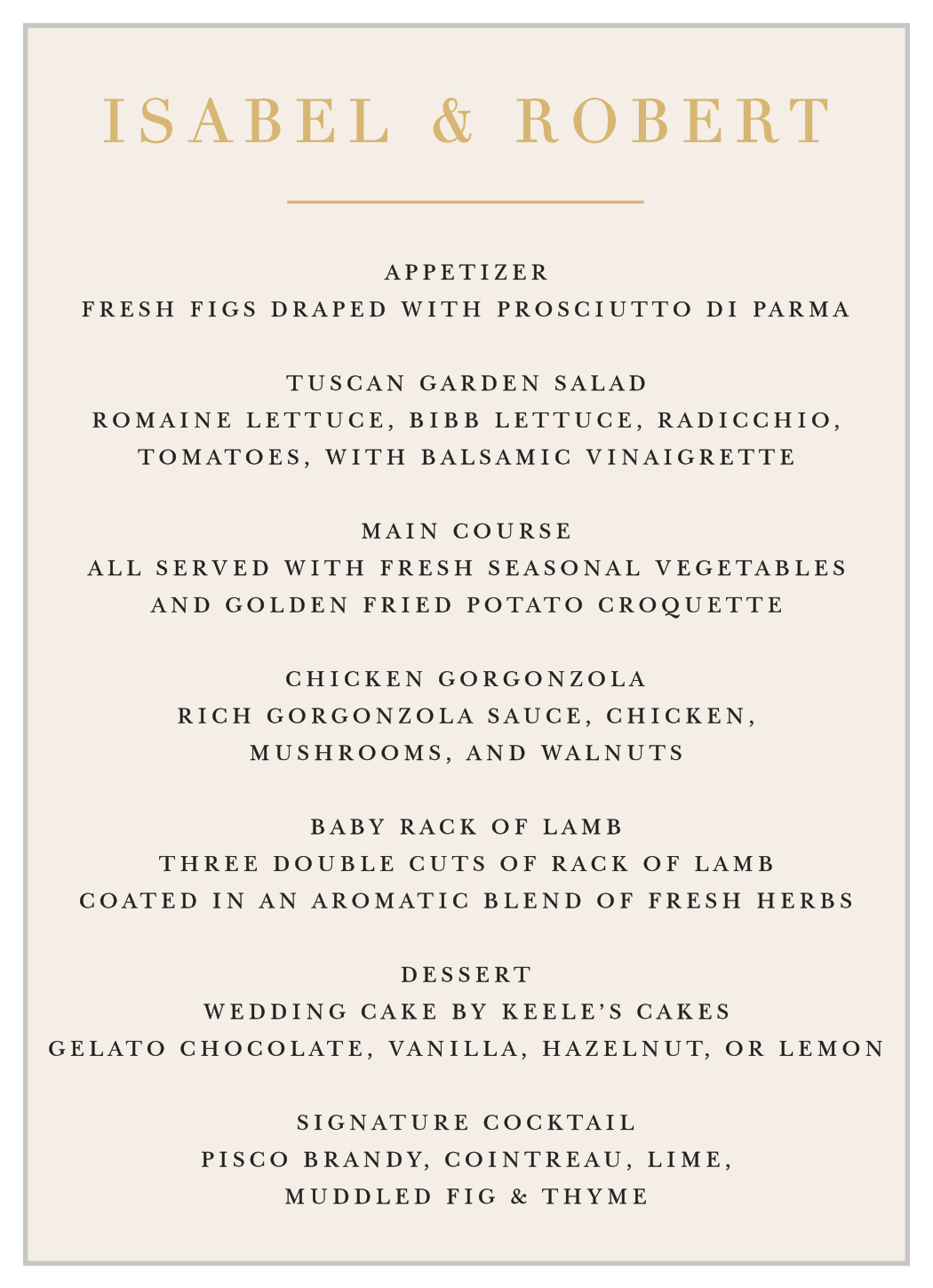 Timeless Type Wedding Menus