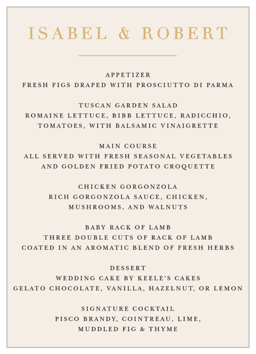 Timeless Type Wedding Menus