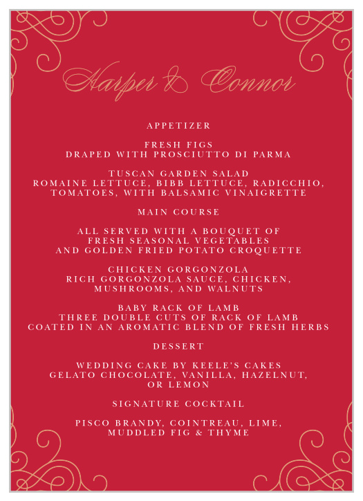 Color of Love Wedding Menus