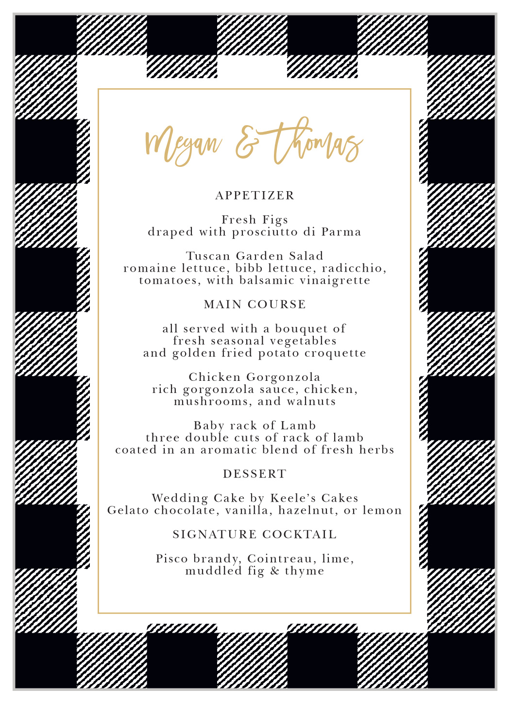 Rustic Plaid Wedding Menus