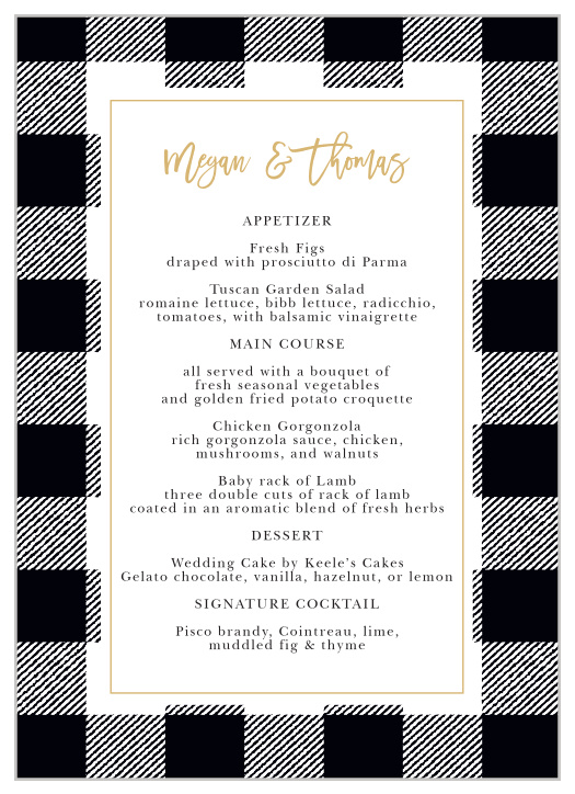 Rustic Plaid Wedding Menus
