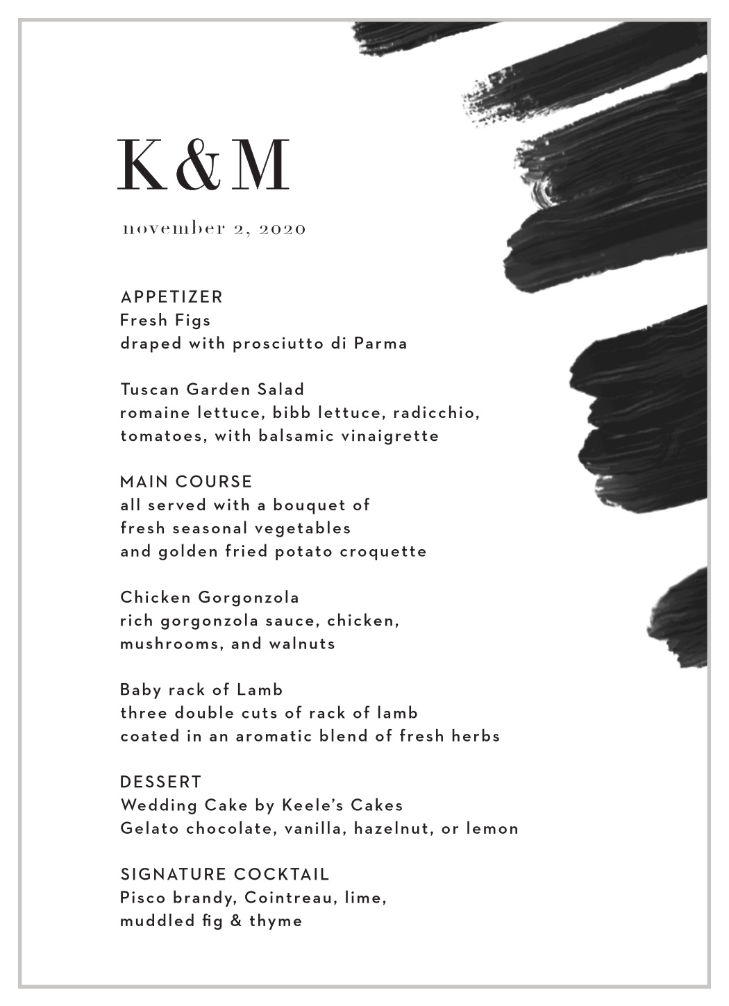 Modern Art Wedding Menus