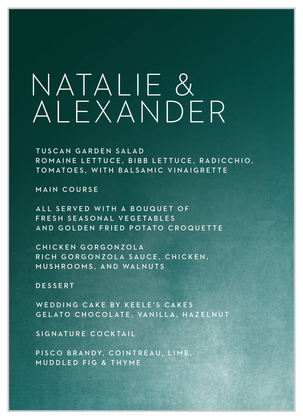 Modern Ombre Wedding Menus
