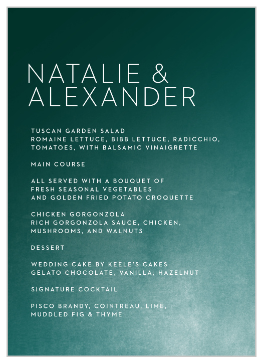 Modern Ombre Wedding Menus