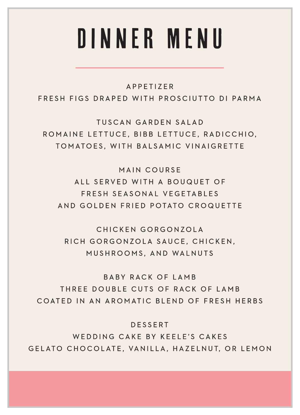 Color Block Wedding Menus