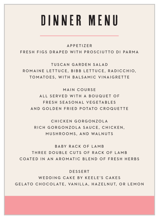 Color Block Wedding Menus