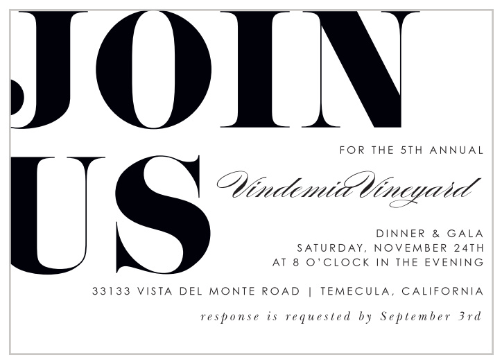 Celebrate the night away with our stunning Bold Stamp Gala Invitation.