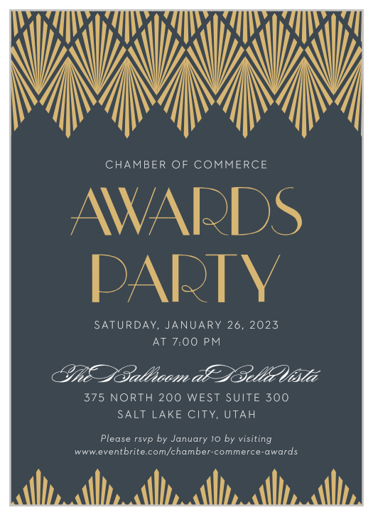 Celebrate the night away with our stunning Deco Lights Gala Invitation. 
