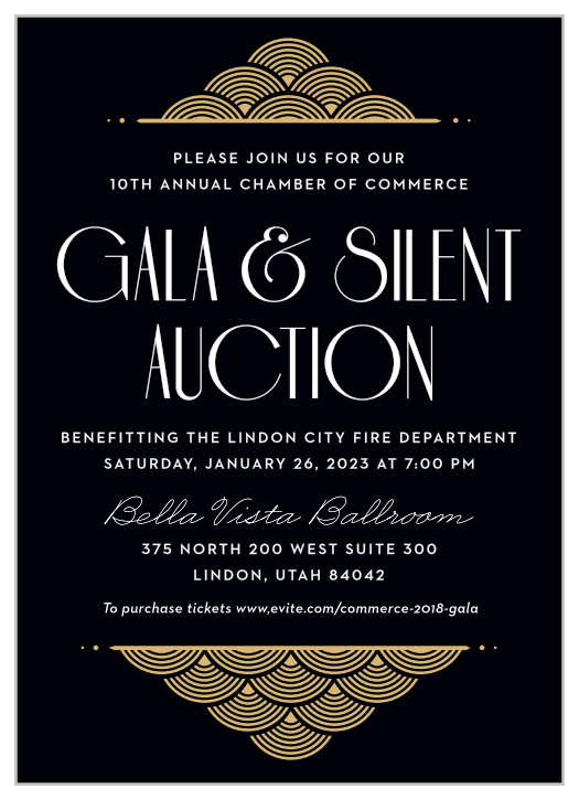 Celebrate the night away with our stunning Gilded Details Gala Invitation. 