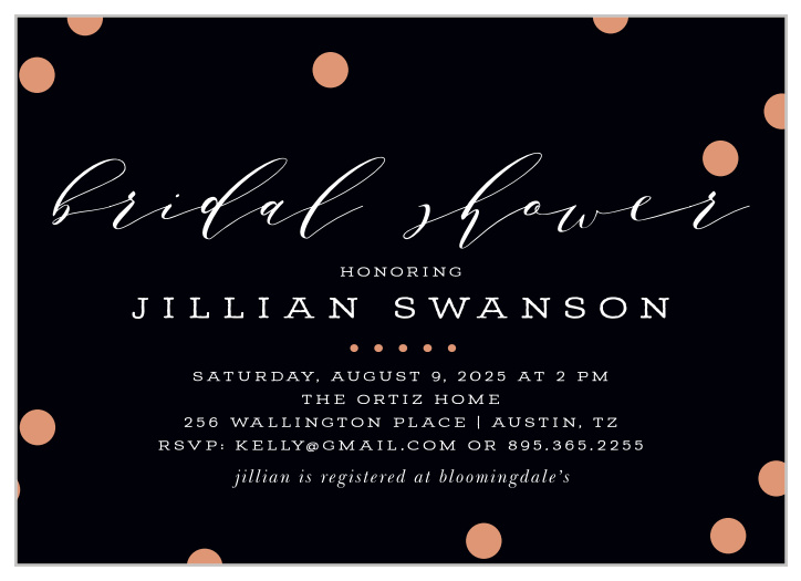 Rose gold foiled confetti sits atop a rich black background.
