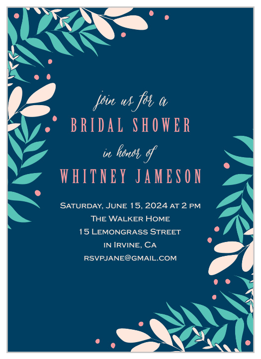 Our Leafy Corners Bridal Shower Invitations are beautifully colored.