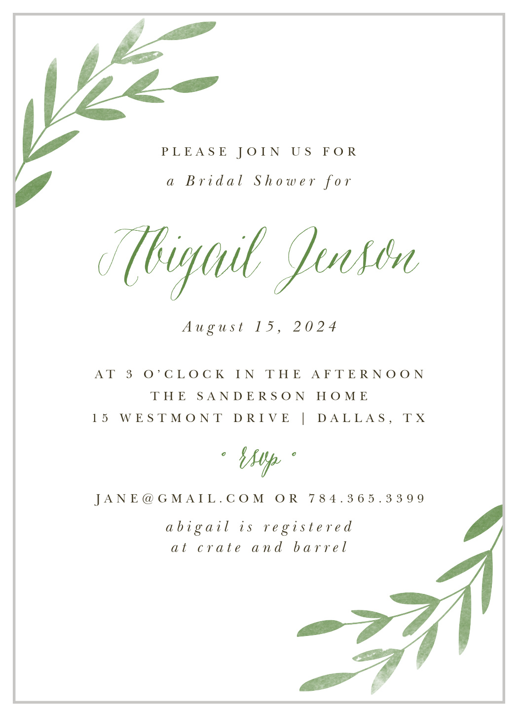 Spring Leaves Bridal Shower Invitations
