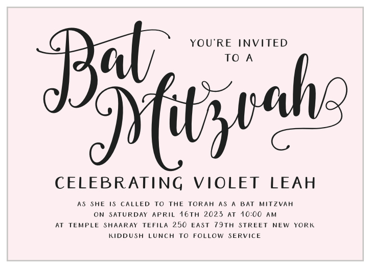Celebrate one of the most important moments of her life- coming of age- with our stunning Splendid Glamour Bat Mitzvah Invitations. 