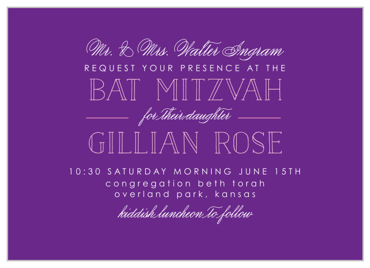 Featuring a purple background with a mix of bright white and carnation pink calligraphy and typography.
