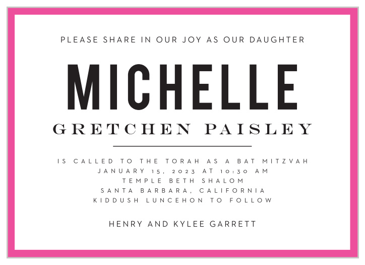 Celebrate one of the most important moments of her life- coming of age- with our stunning Art Pop Bat Mitzvah Invitations.