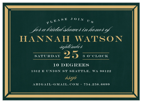 A gold frame sets the stage for our Lovely Border Bridal Shower Invitations.