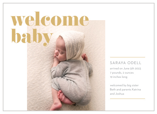 Our Warm Welcome Hello Birth Announcements introduce your new bundle of joy to friends and family. 