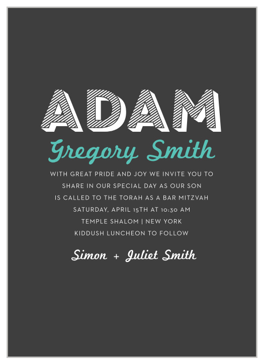 Celebrate one of the most important moments of his life- coming of age- with our stunning Clean Monogram Bar Mitzvah Invitations. 